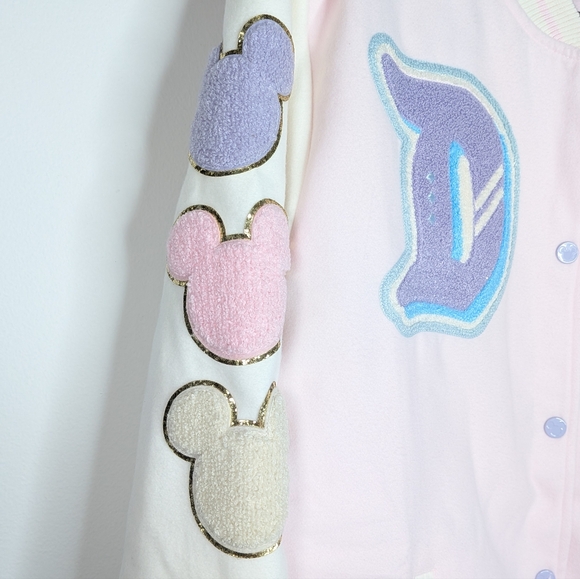 NWT Disney x Stoney Clover Lane Varsity Snap Button Jacket Baby Pink Cream XL - Picture 5 of 11